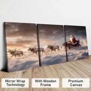 3-Piece Modern Art Canvas Prints, Snowy Santa & Reindeer Christmas Decorations, High-Quality Wall Art Posters, Ideal Gift Ideas, Modern Art Design
