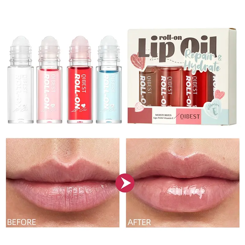 4Pcs Rolling Bead Lip Oil Set, Colorless Transparent Hydrating Lip Oil, Moisturizing Anti-Drying Lip Lotion, Roller Ball Design for Daily Use, Hydrating Glossy Balm Lip Balms, Hydrate