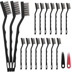 15PCS Mini Wire Brush Set Stainless Steel Bristle for Cleaning Welding Slag Rust Curved Handle High Quality Plastic Handle Durable Cleaning Tools