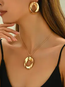 Elegant Geometric Design Pendant Necklace & Earrings, Fashion Jewelry Set for Party, Daily Decor, Trendy Exquisite Jewelry for Gift