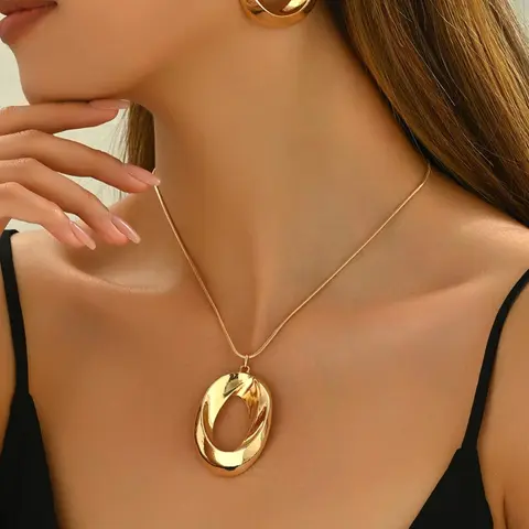 Elegant Geometric Design Pendant Necklace & Earrings, Jewelry Set for Party, Daily Decor, Trendy Exquisite Jewelry for Gift, Fashionable Jewelry Set