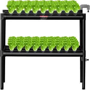 TikTokShopBlackFridayVEVOR Hydroponics Growing System, 72 Sites 2 Layers, Dark Grey PVC Pipes Hydroponic Grow Kit with Water Pump, Timer, Baskets and Sponges for Fruits, Vegetables, Herb