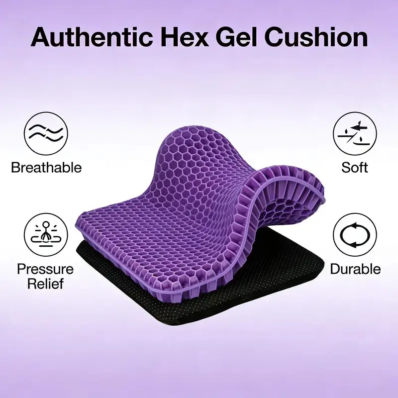 Large Cellular Honeycomb Gel Seat Cushion - Supportive Multiscene Pressure Relief for Back Pain, Tailbone Pain, Sciatica, Breathable Ergonomic Pad for Office Chair, Car/Wheelchair, 15.75×13.39×1in Adult Size