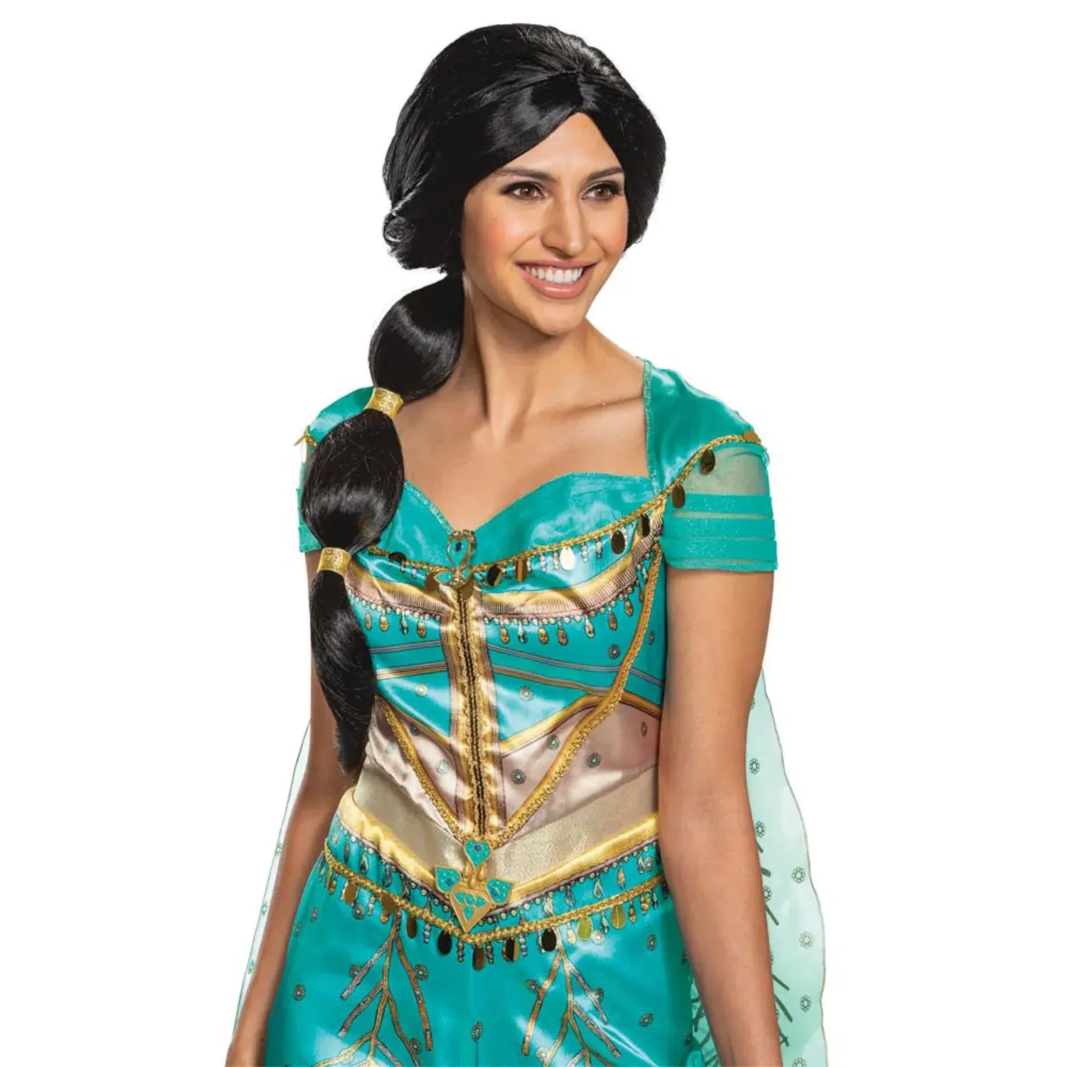 Women's Disney's Aladdin Jasmine Wig, 100% Polyester, Curly, Cartoon Character, Arabian Princess, Easily Recognizable, Puffed-Up Bangs, Sectioned Ponytail