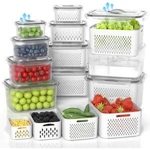 10Pack Fruit Storage Containers for Fridge - Berry Containers with Vent and Handle , Fruit Containers for Fridge with Colander, lettuce keeper for Refrigerator Organizers and Storage