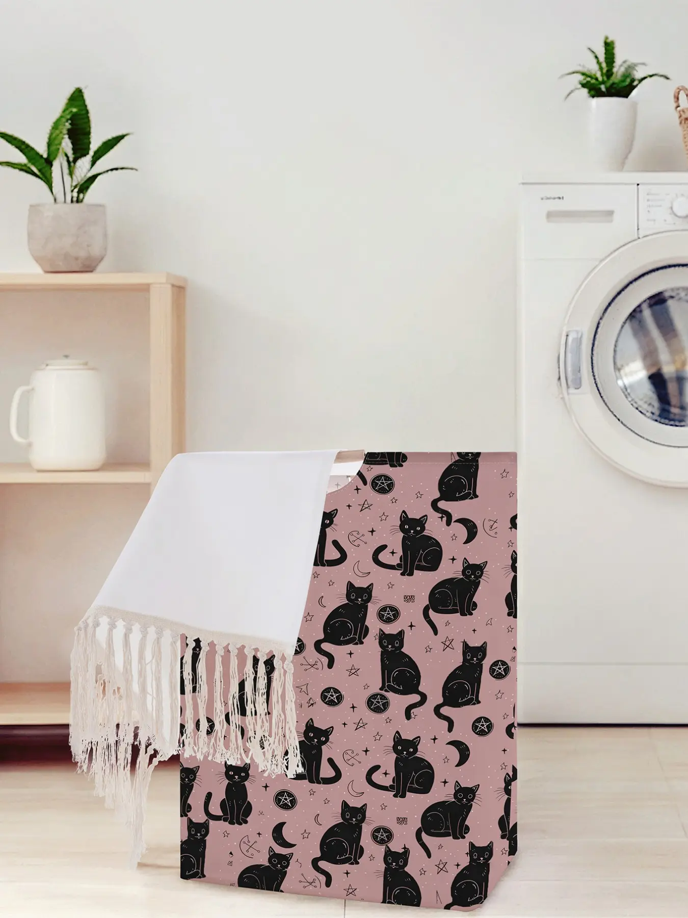 Cat Pattern Printed Open Storage Box, Foldable Laundry Basket with Handle, Home Bathroom Collapsible Dirty Clothes Bucket, Laundry Organizer