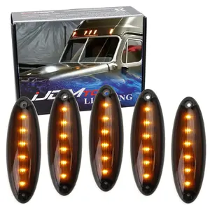 iJDMTOY 5pc Dark Smoked Lens Amber 6-LED Front Raised Cab Roof Marker Light Assemblies For 2008-up Freightliner Cascadia Semi-Truck