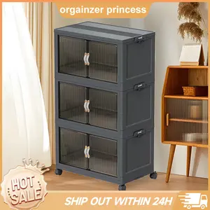 ONAIL Foldable Storage Box with Lid, Stackable 10/16/32 GAL Household Storage Holders with Wheels for Kitchen Bedroom Bathroom warehouse ( Smoke Grey) Kitchen Storage,Home Storage,Bathroom Organization,Balcony Organizer