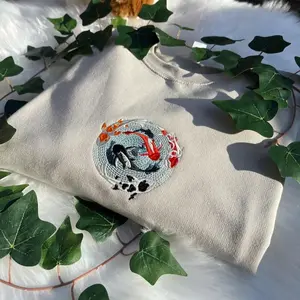 Koi Fish Japanese Embroidery Sweatshirt, Asian Carp Embroidered Hoodie, Autumn Fall Cottagecore China Nature Animal Shirt, Fishing Gift
