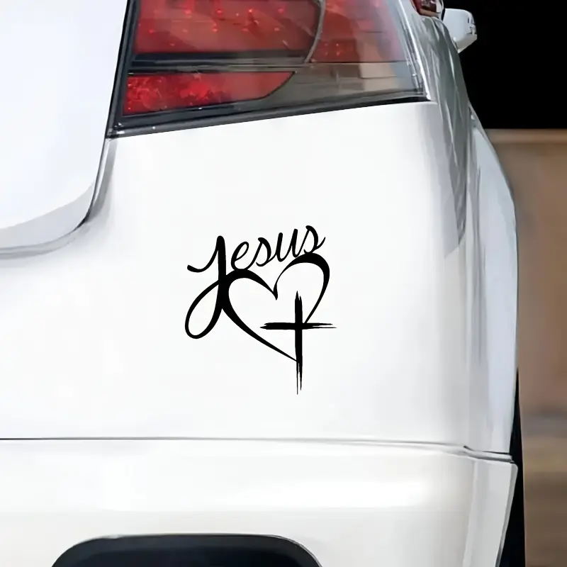 1PC Daily Faith-Warm Decor Sticker (for car interior/faith-style water bottle/devout stationery) Jesus heart cross logo elements, add devout warm faith daily texture Decor sticker + daily faith-style decor goods Car Stickers Automotive Decals