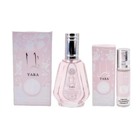 Ard Al Zaafaran Pink Yara Eau De Parfum 1.7 FL OZ & Yara Roll On 10ml Regular Edition Perfume Gift Set for Regular Edition Users