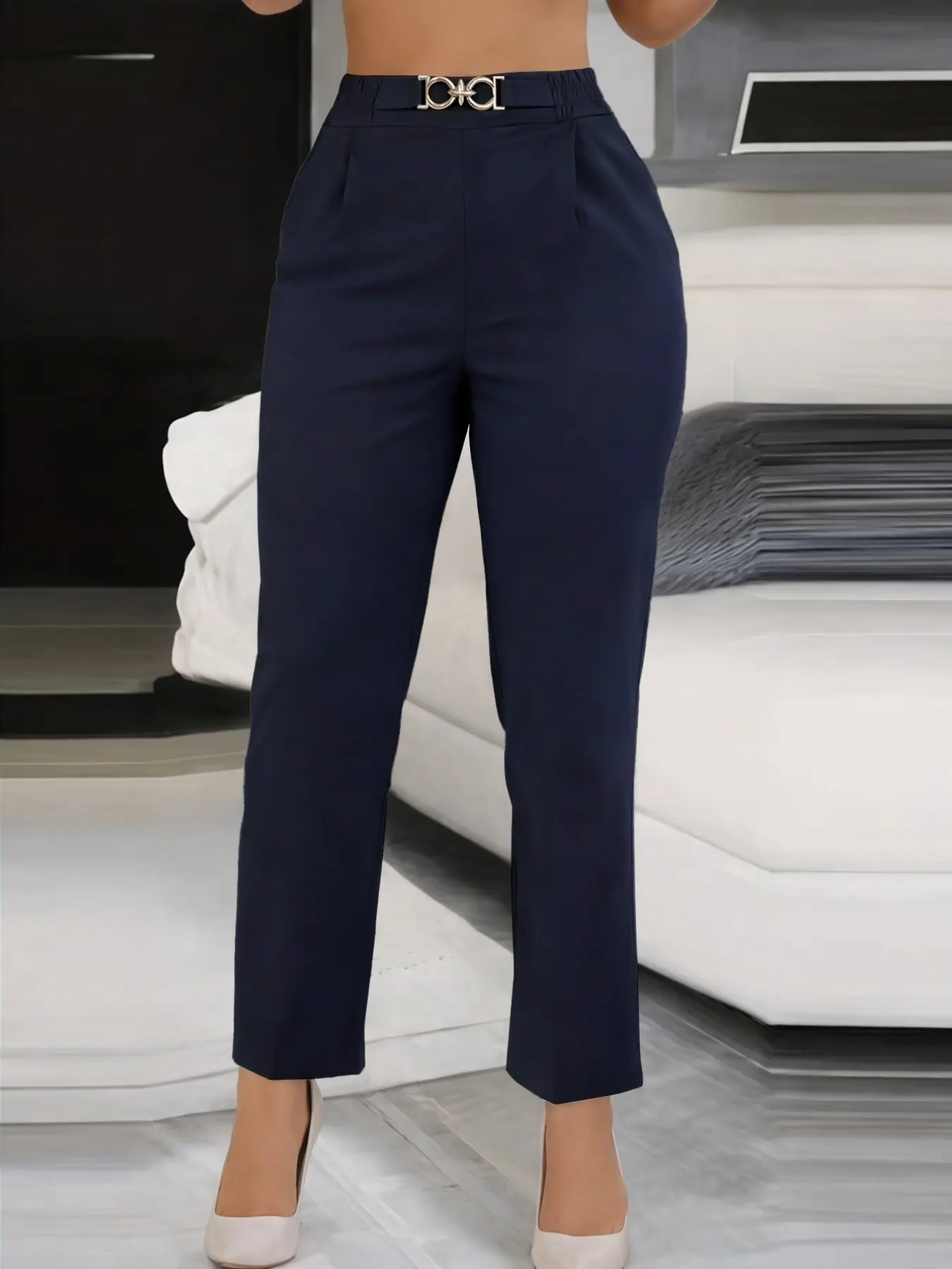 Fashionable chic women's clothing, casual and versatile, Basic, trendy stretchy fit Fitted trousers pants bottoms Casual Elastic Waisted Pants Casual Fashion Comfy
