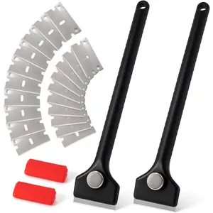 Long Handle Scraper Tool Kit includes 2 count Razor  Scraper and 20 count 1.5 inch Metal , Long Reach Sturdy Scraper Tool for Glue  Label Sticker Removal Oven Cleaning
