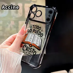 Four Corner Anti-Fall Bible Verse Aesthetic Christian Pattern Phone Case for iPhone 17 16 Pro Max 15 Plus 14 13 12 11 E Air Shockproof Transparent Electroplated Protective Cover