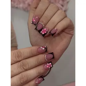 24Pcs Short Square Press-On Nails Set - New Winter Stylish Rhinestone Decor, DIY Nail Art Kit for Women/Girls| Includes 1 Nail File + 1 Jelly Gel, Gift Boxed| Perfect for Holiday, Wedding, Party Nail Supplies