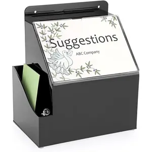 Acrylic Suggestion Box With Lock Wall Mounted Acrylic Donation Box with 5"x7" Sign Slot Office Ballot Boxes with Side-Pocket Collection Boxes for Voting Locking Suggestion Mailbox, Black