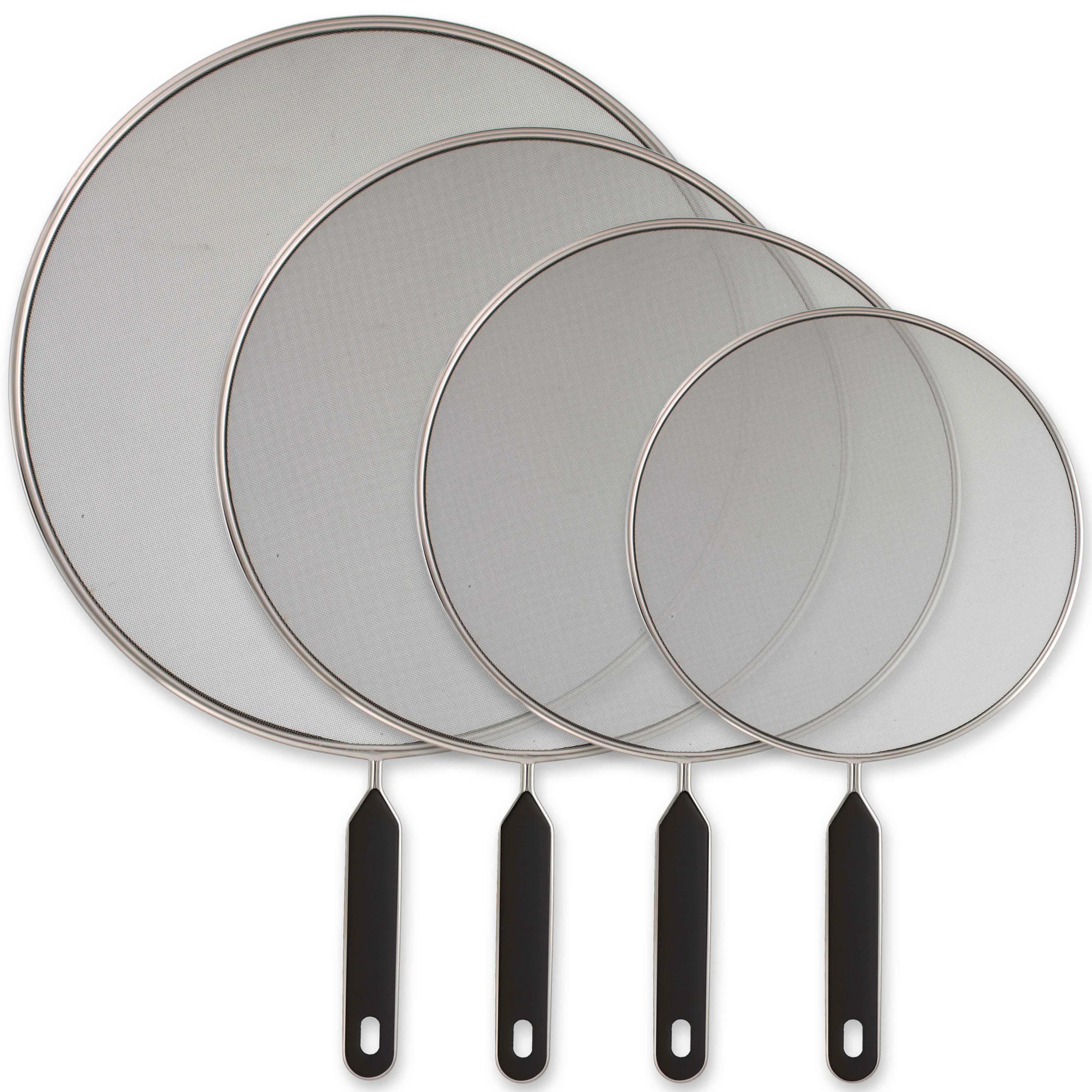 U.S. Kitchen Supply 4-Piece Stainless Steel Splatter Guard Set (13", 11.5", 10",8”) Fine Mesh Cover, Grease & Oil, Splatter Screen for Frying Pan, Cooking Pots, with Comfort Grip Handles