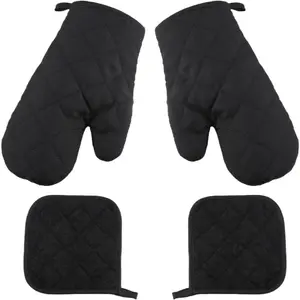10-inch 4-pack oven glove set (including pot pad), high temperature resistant microwave oven gloves, special kitchen gloves for baking, cooking and barbecue, and double protective gloves.