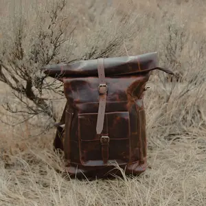 Kobuk Leather Backpack - Top-Grain Leather, Padded Interior, Adjustable Straps, Zippered Opening, 40L Capacity, 13" & 15" Laptop Sleeve, Brass Hardware