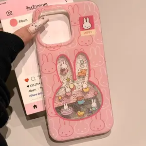 Kawaii Miffy Cute Pink Hollow Cartoon Miffy Rabbit Printed Phone Case For iPhone 17 16 15 14 13 12 11 Pro Max Plus Air Prevention Cover Unique Gift For Christmas Birthday
