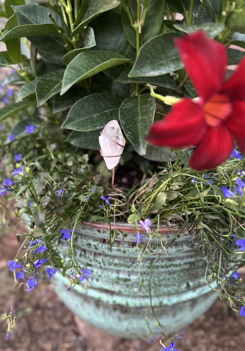 Pure Copper Electroculture plant spikes~potted plant stakes for better plant growth~whimsical wire wrapped crystal garden decor~gemstone garden spikes