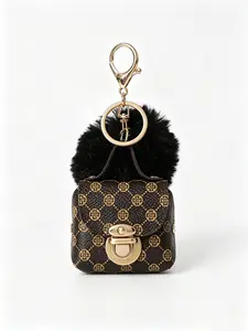 Vintage Print Mini Pocket Keychain, Portable Coin Purse & Earphone Holder, Cute Bag Charm for Backpack or Handbag Decoration
