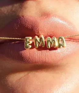 Custom 3D Mini Bubble Letter Necklace, Custom Nameplate Necklace, Dainty Gold Name Necklace, Bubble Name Necklace, Alphabet Bubble Letters
