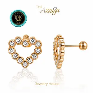 The AzzuZu 10K Yellow Gold "Heart" Pavé Stud Earings