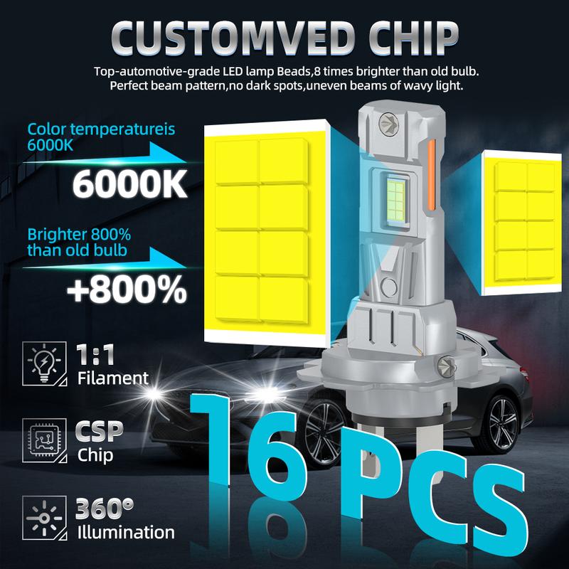 2pcs 12V 24V LED Car Headlights H1, H4, H7, H11, 9005, HB3, 9006, HB4,6000K White Light Bright CSP Chip Upgraded Design LED Plug & Play Bulbs, No Battery, Fog Lights