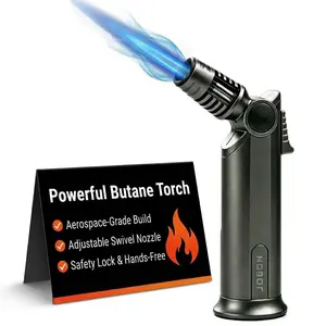 Butane Torch Lighter with Adjust Jet Flame, Compact Outdoor Windproof Powerful Camping Barbecue Welding Tool,Red Flame Kitchen Utensil(Butane Gas Excluded) Fathersdaygift, Guys Gift, Candles，Male Gifts