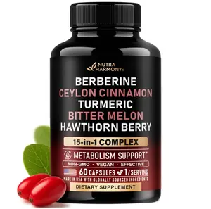Berberine with Ceylon Cinnamon | Bitter Melon (Karela) | Apple Cider Vinegar | Hawthorn Berry | Citrus Bergamot | Turmeric - 15-in-1 Supplement for Heart Support, Metabolism & Energy - 60 Capsules