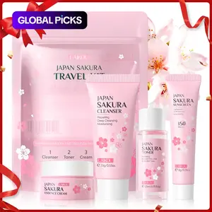 Sakura Travel Skincare Kit, 1 Count Deep Cleaning Facial Cleanser & 1 Count Moisturizing Facial Cream & 1 Count Softening Toner & 1 Count Hydrating Sunscreen, Professional Facial Skin Care Kit, Valentine's Day Gift, Hydrating Set #GLOBAL PICKS