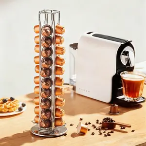 40-Grid Multi-Colored Coffee Capsule Rack, 360-Degree Rotating Metal Storage Organizer, Home Countertop Multifunctional Display Stand