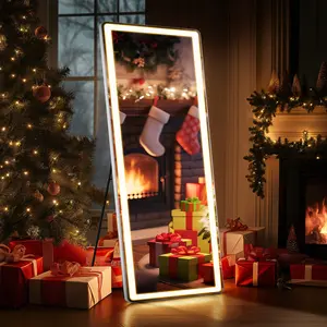 Floor Mirror, Stand Mirror Full Length with LED Lights, Dimming & 3 Color Lighting, Aluminum Alloy Thin Frame for Bedroom, Dressing Room Decor