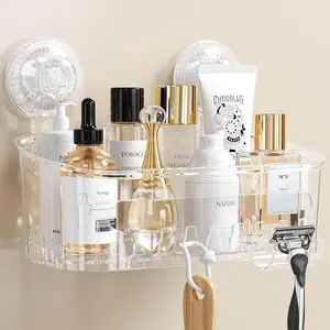 LUXEAR Clear Shower Caddy Suction Cup No Drilling Removable Shelf Max Hold 22lbs Waterproof Organizer for Bathroom Kitchen Space Saver