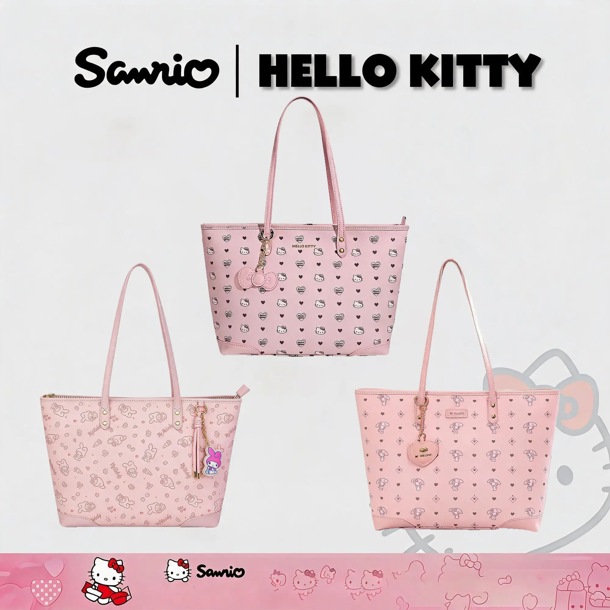 Sanrio Hello Kitty Co branded Bag Large Capacity Single Shoulder Premium Commuter Pink Tote Bag