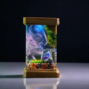 TL.OZ Master Sword Shield Epoxy Resin Diorama Figurines - Handcrafted Wood Base Gaming Desk Decor Collectible Gift Ornament