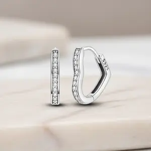 Dainty Heart Huggie Hoop Earrings | Gold & Silver Pavé Heart Huggies in Sterling Silver | CZ Heart Hoops | Tiny Everyday Jewelry