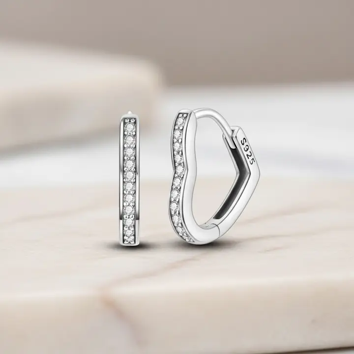 Dainty Heart Huggie Hoop Earrings | Gold & Silver Pavé Heart Huggies in Sterling Silver | CZ Heart Hoops | Tiny Everyday Jewelry