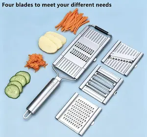4-in-1 Stainless Steel Multifunction Vegetable Slicer, Handheld Shredder, Cabbage Shredder, Cheese Grater and Peeler, Interchangeable Blades, Essential Kitchen Gadget, Easy to Clean, Perfect Gift