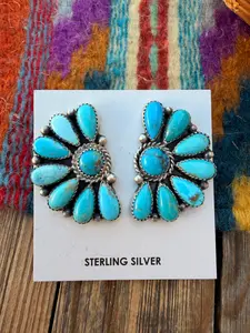Handcrafted Turquoise & Sterling Silver Cluster Post Earrings by Effie Garfield