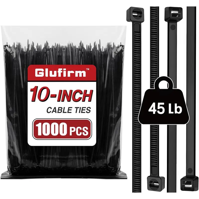Zip Ties 10 inch (1000 Pack), Black Cable Ties, 45lb Tensile Strength, Wire Ties,