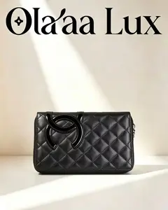 Pre-owned CHANEL Cambon Black Quilted Lambskin Clutch
