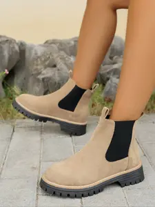 Women's Thick Sole Fashion Boots, PU Leather Upper, Rubber Sole, All Season Casual Wear, Above Ankle Height, Versatile Style