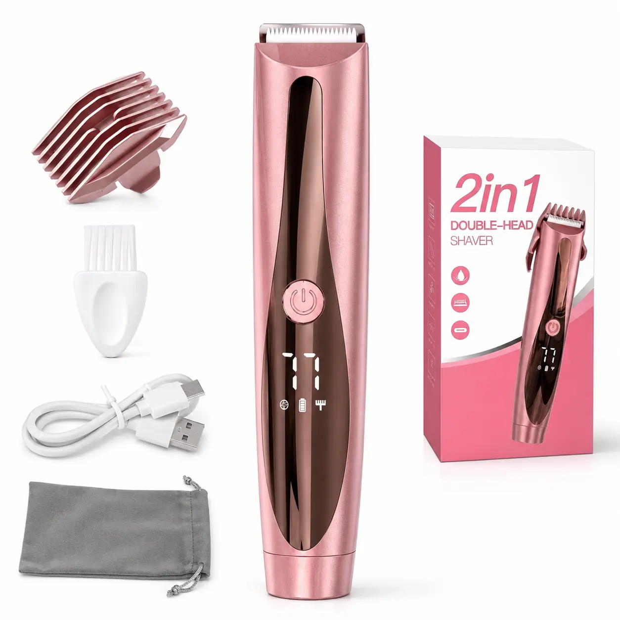 Women's 2-in-1 Tungsten Steel Trimmer and Shaver, Cordless Waterproof USB Rechargeable Pain Free Hair Remover, Double-Head Gentle Close Shave Tool for Body & Facial Daily Grooming, Cordless Waterproof Shaver, Smooth, Usb Rechargeable Shaver