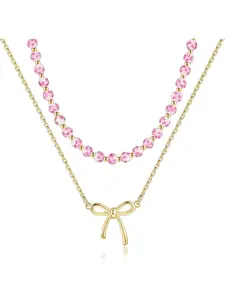 Ladies' Bow Pendant Necklace, Floral Vintage 14K Gold Delicate Necklace, Cute and Small Bow Pendant Choker, Handmade, Elastic Gold Beads, Exquisite and Romantic Gift