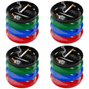 Plastic Ashtrays for Cigarettes and Cigars, Indoor Outdoor Ash Tray Large Size Tabletop Ashtray Decor for Home Office Restaurant Patio Bar - Pack of 4 Colors Mixed (Black/Blue/Green/Red)