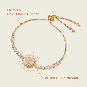Rotatable Sunflower Sliding Bracelet for Women - 14K Gold Plated Cubic Zirconia Adjustable Anxiety Relief Bracelet, Everyday & Gift Jewelry