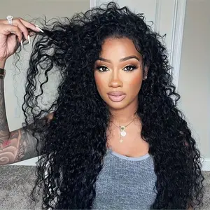 MYLOCKME Hair 180 Density 13x6 Water Wave Pre Plucked HD Transparent Lace Front Human Hair Wig 180% Water Wave Lace Wig 13x4 Deep Wave Curly Wigs For Women