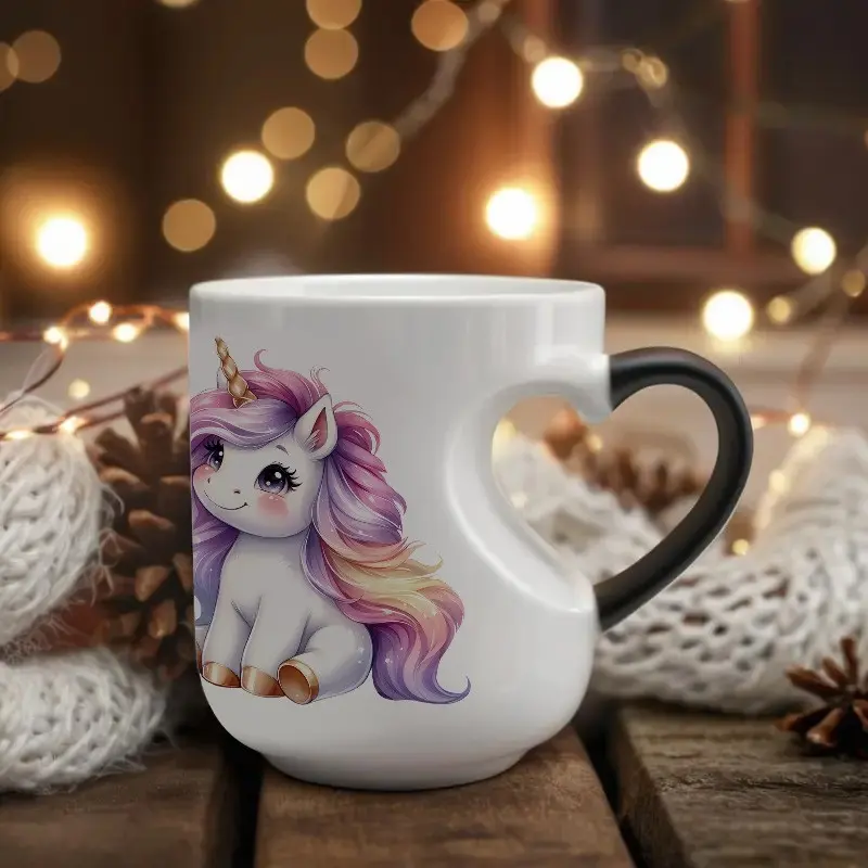 Unicorn Color-Changing Mug Drinkware - Thermosensitive Ceramic Cup Changes Color When Hot Drinks Are Added, Cute Magical Unicorn Design, Hand Wash Only, Washable, Reusable Gift for, Tea, Cocoa, Coffee, Reuse